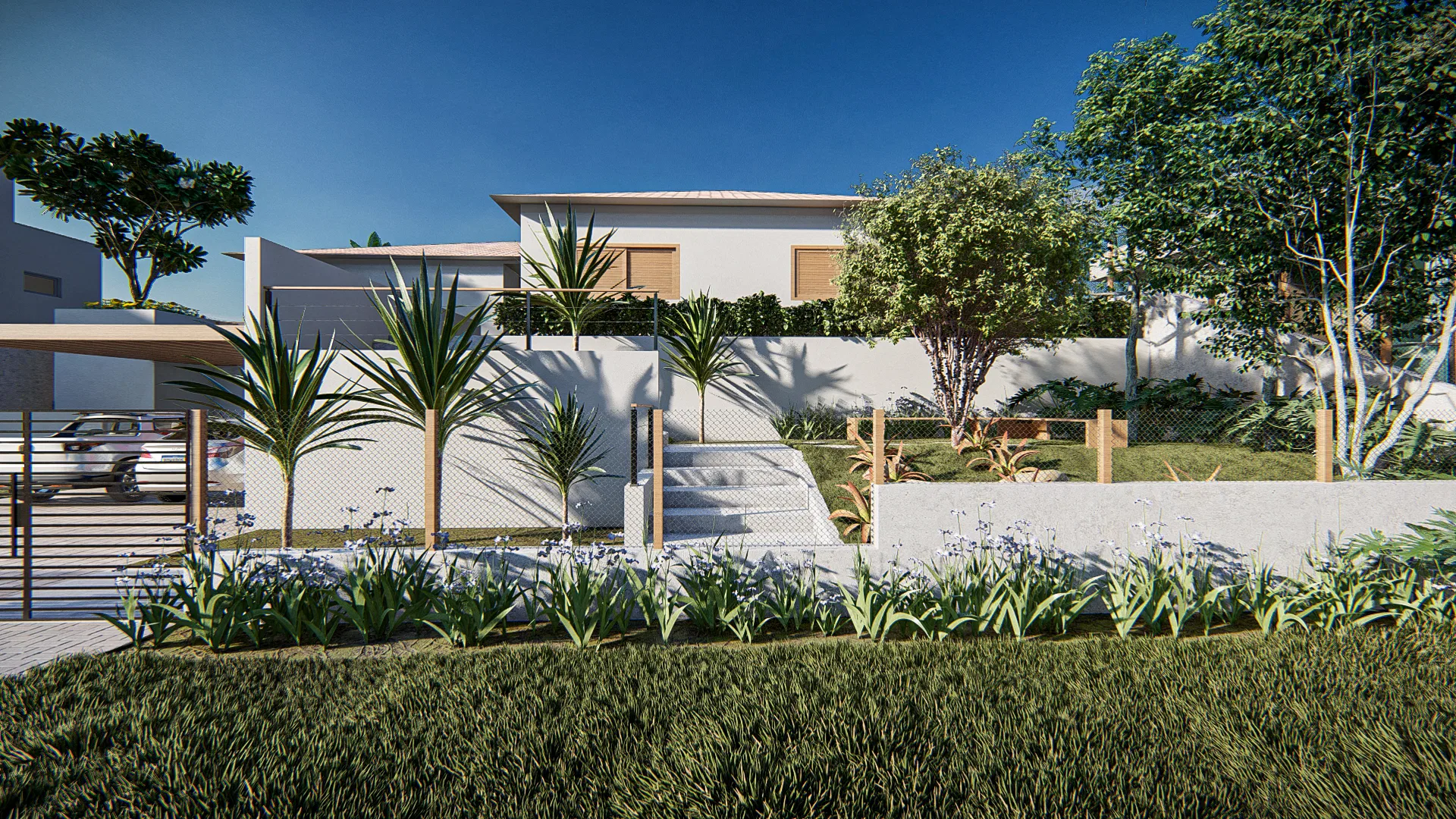 Architectural visualization of Residential Garden with Entrance Reflecting Pool and Bromeliad Beds — GRON 3D
