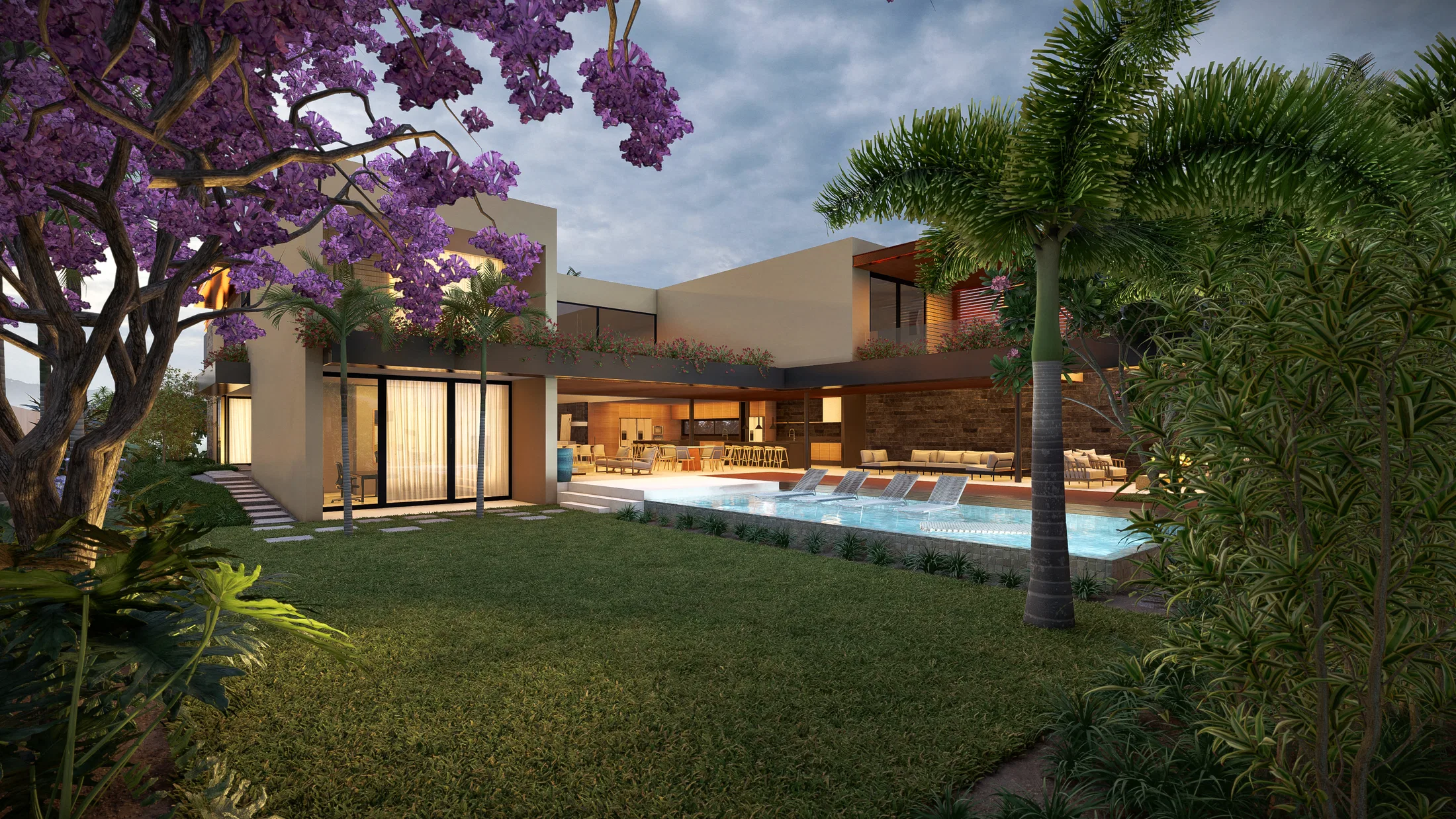 Architectural visualization of Coastal Residence with Lap Pool, Ipês and Jacarandas — GRON 3D