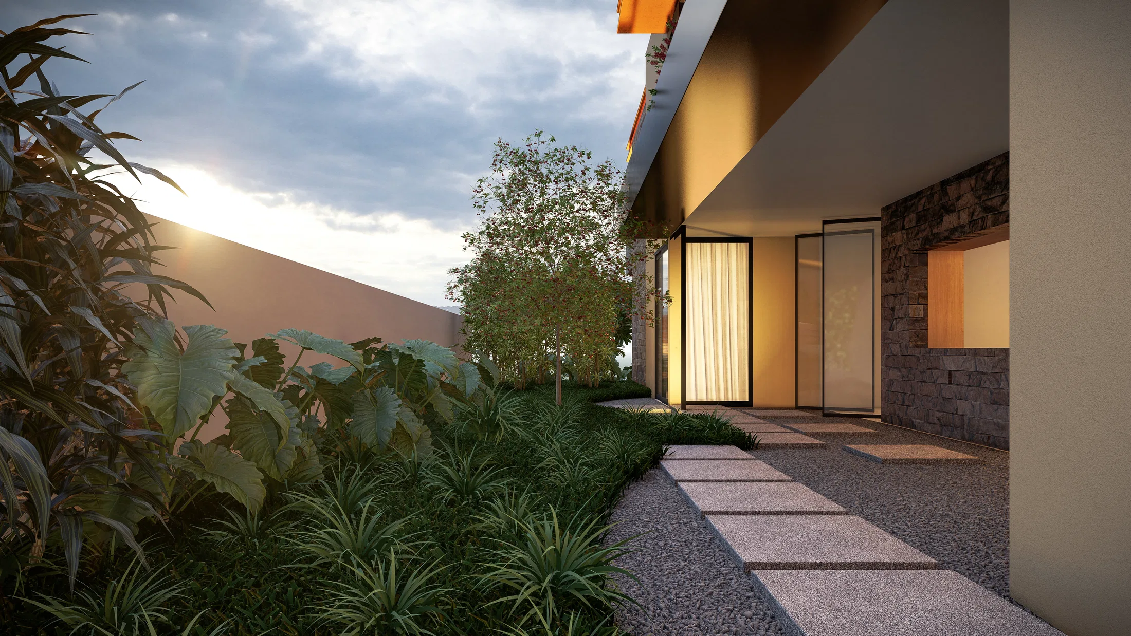 Architectural visualization of Coastal Residence with Lap Pool, Ipês and Jacarandas — GRON 3D