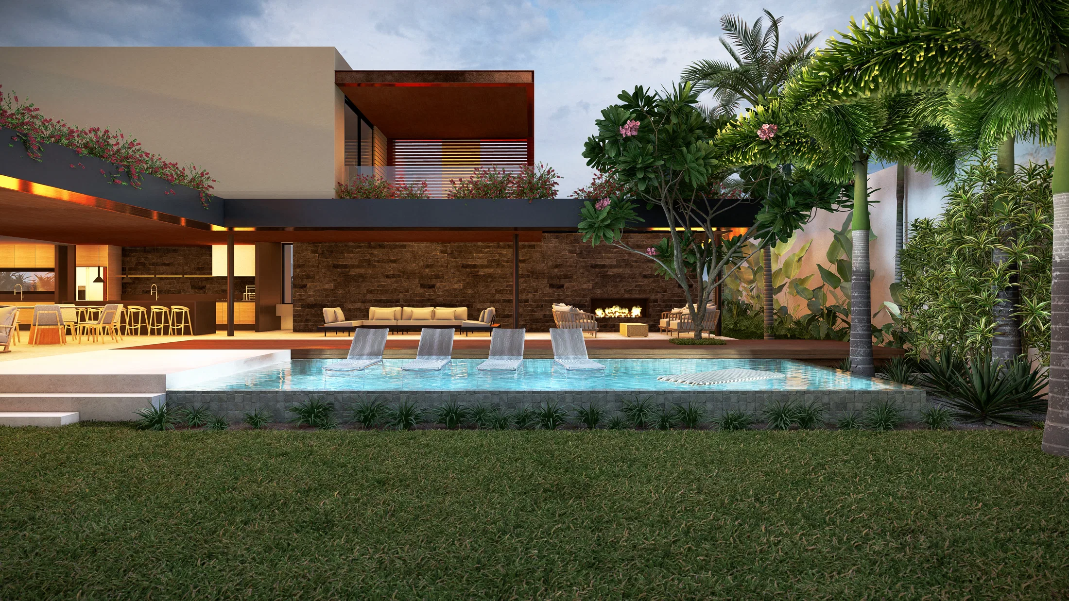 Architectural visualization of Coastal Residence with Lap Pool, Ipês and Jacarandas — GRON 3D