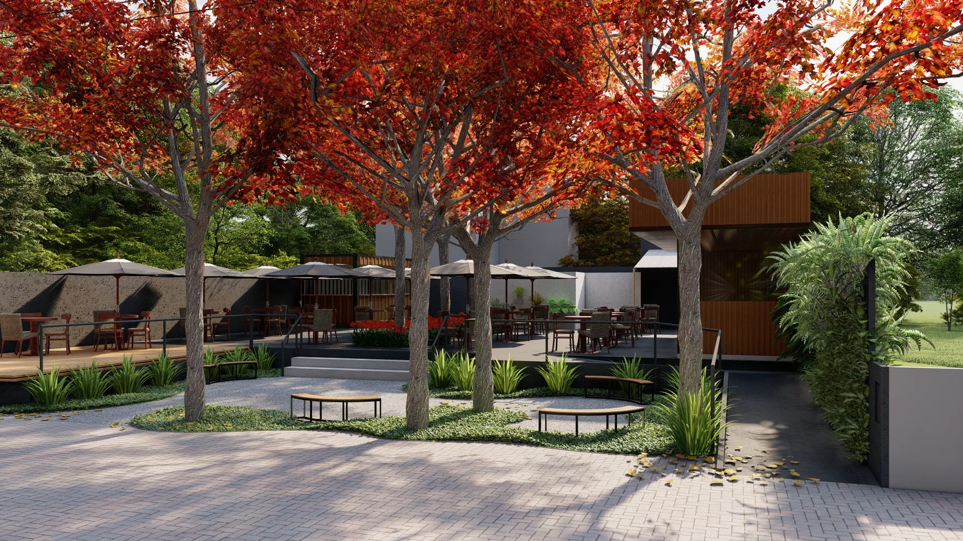 Visualização arquitetônica do projeto Cafeteria Maximiano — GRON 3D
