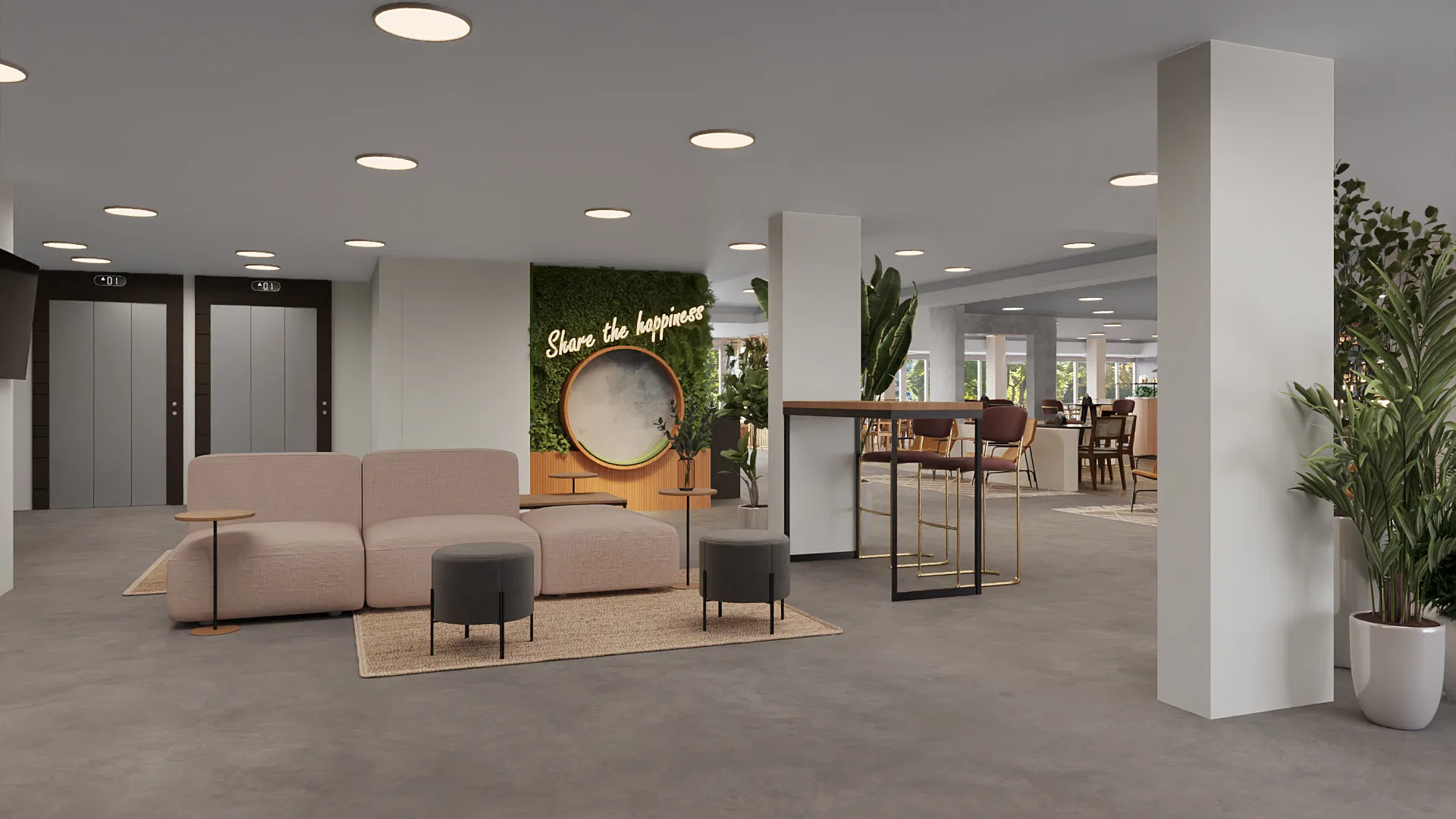 Vista do lobby com acesso aos elevadores — GRON 3D