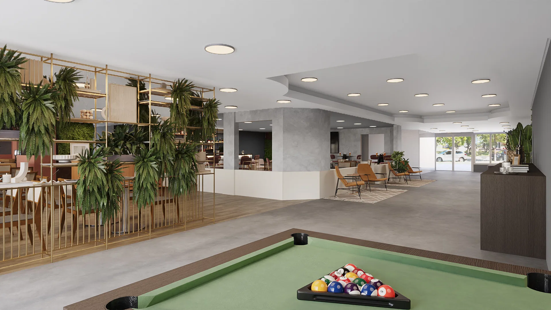 Integração de bar, restaurante e lobby — GRON 3D