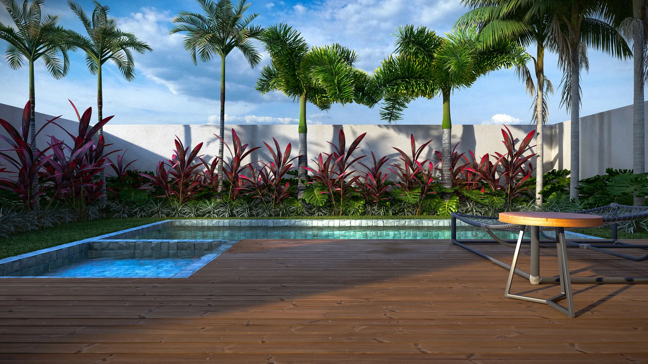 Architectural visualization of Residence with Infinity Pool, Wet Deck and Marble Entry Staircase — GRON 3D