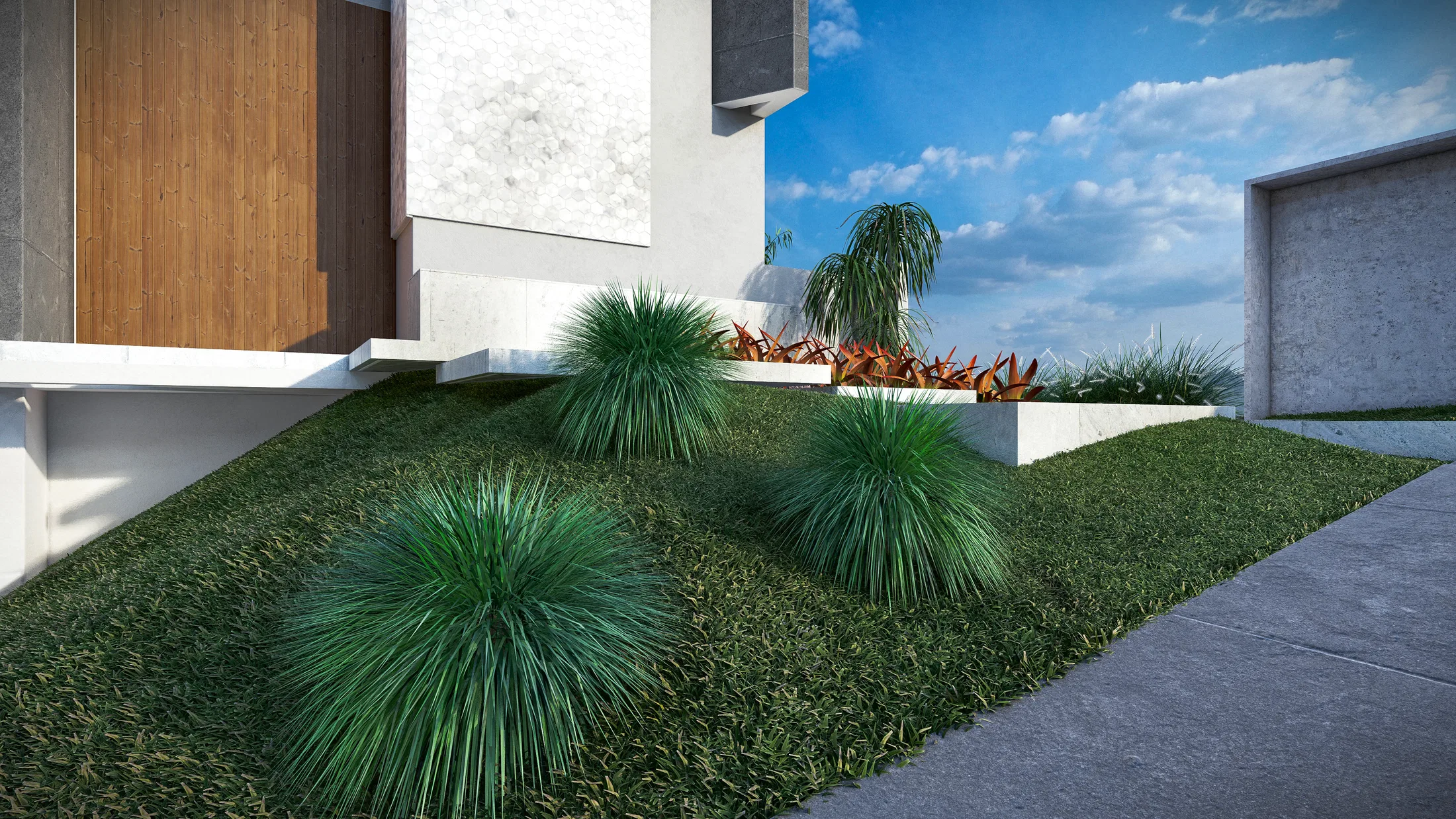 Architectural visualization of Residence with Infinity Pool, Wet Deck and Marble Entry Staircase — GRON 3D