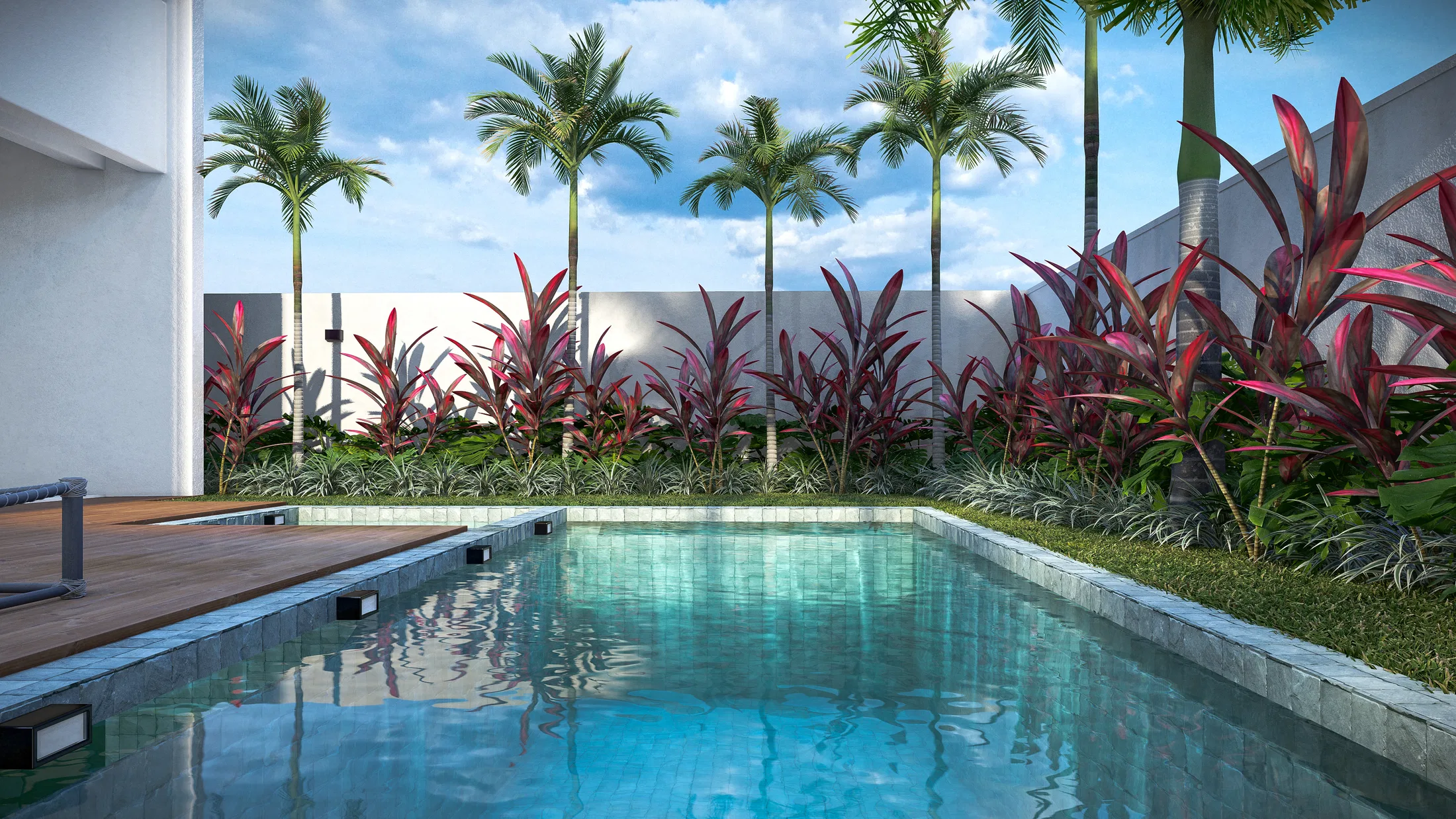 Architectural visualization of Residence with Infinity Pool, Wet Deck and Marble Entry Staircase — GRON 3D