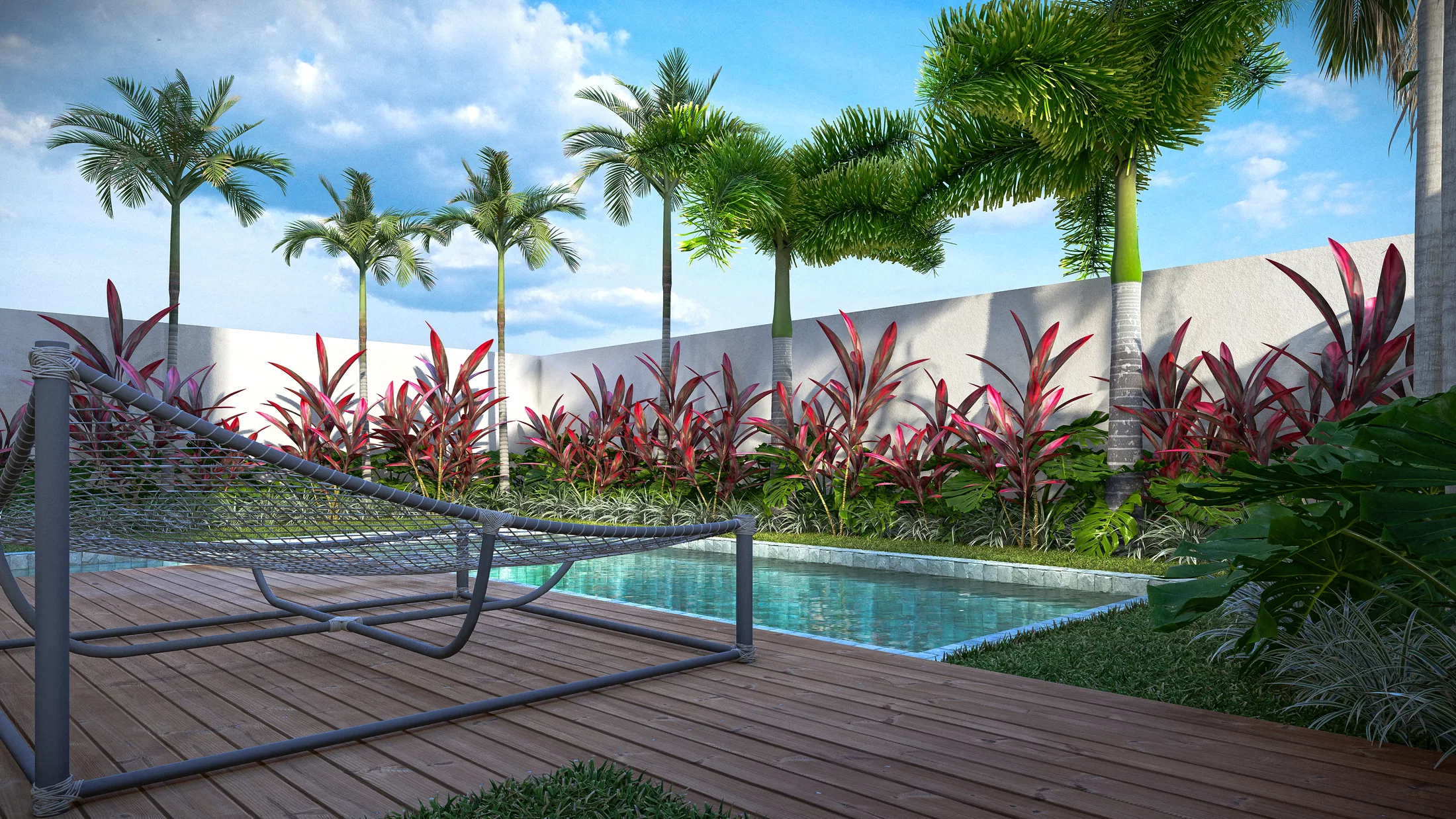 Architectural visualization of Residence with Infinity Pool, Wet Deck and Marble Entry Staircase — GRON 3D